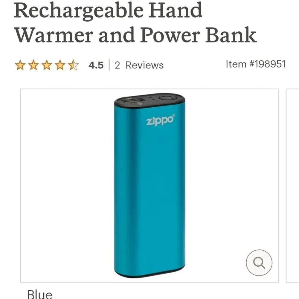 Zippo Blue HeatBank 6 Rechargeable Hand Warmer & Power Bank